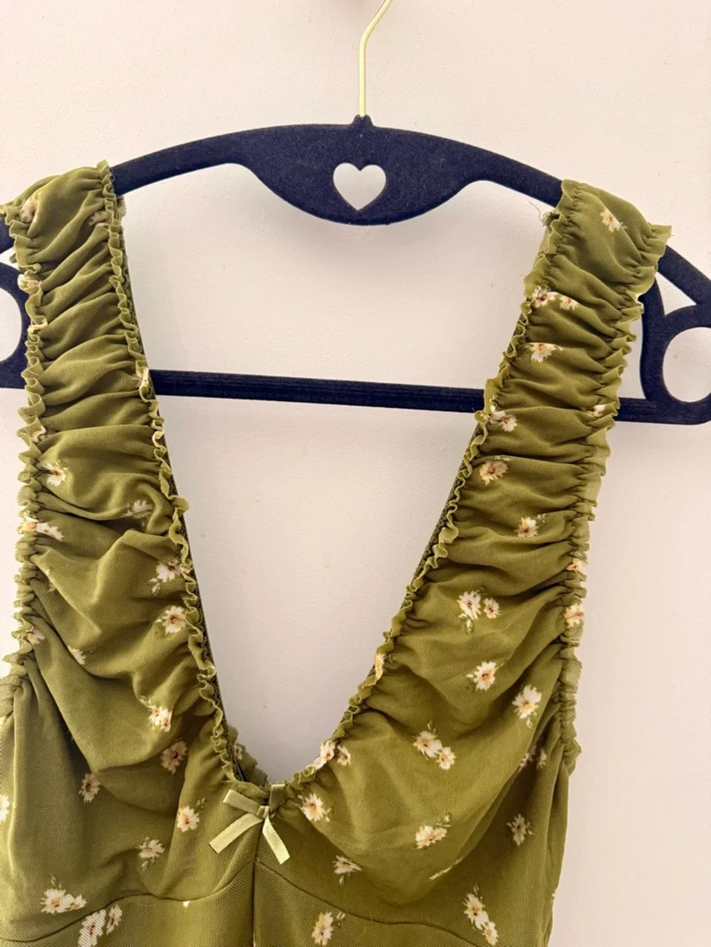 Forever 21 Olive Green Floral V-Neck Mini Dress - Picture 7 of 8